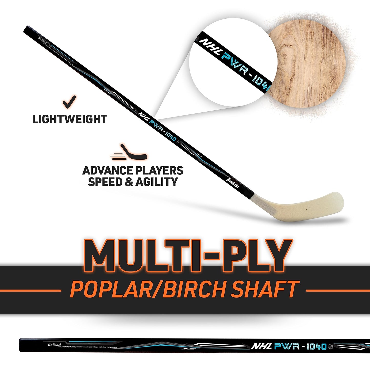 Franklin Sports Street Hockey Sticks - Youth Street Hockey Stick - Wood and Fiberglass Shaft - ABS cutting edge - 56 Right Handed