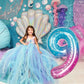 Mermaid Starry Number 9 Balloons, 40 Inch Large Purple Blue Pink Foil Number Balloons Set 0-9 For Girls, Globos De Numero 9 Heli