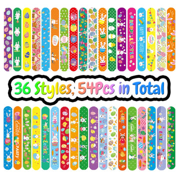MEZHOBBY 54Pcs Easter Slap Bracelets, Easter Basket Stuffers, Easter Egg Fillers Gifts, Easter Egg Hunt Event, Party Favors , Cl