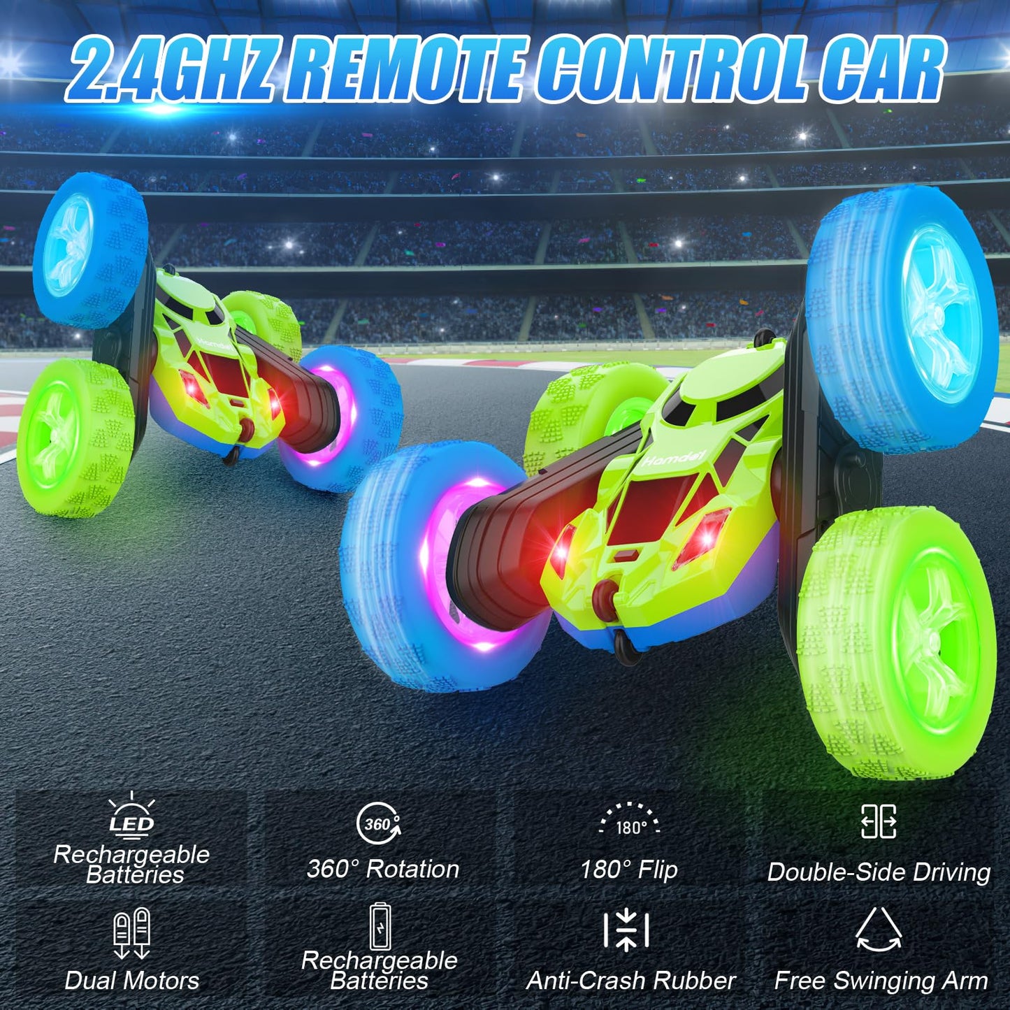 Remote Control Car for Kids RC Stunt Cars with Cool Wheel Lights 360 Rotating Boys Toys for Ages 6 7 8 9 10-12 Kids Gift Ideal(B