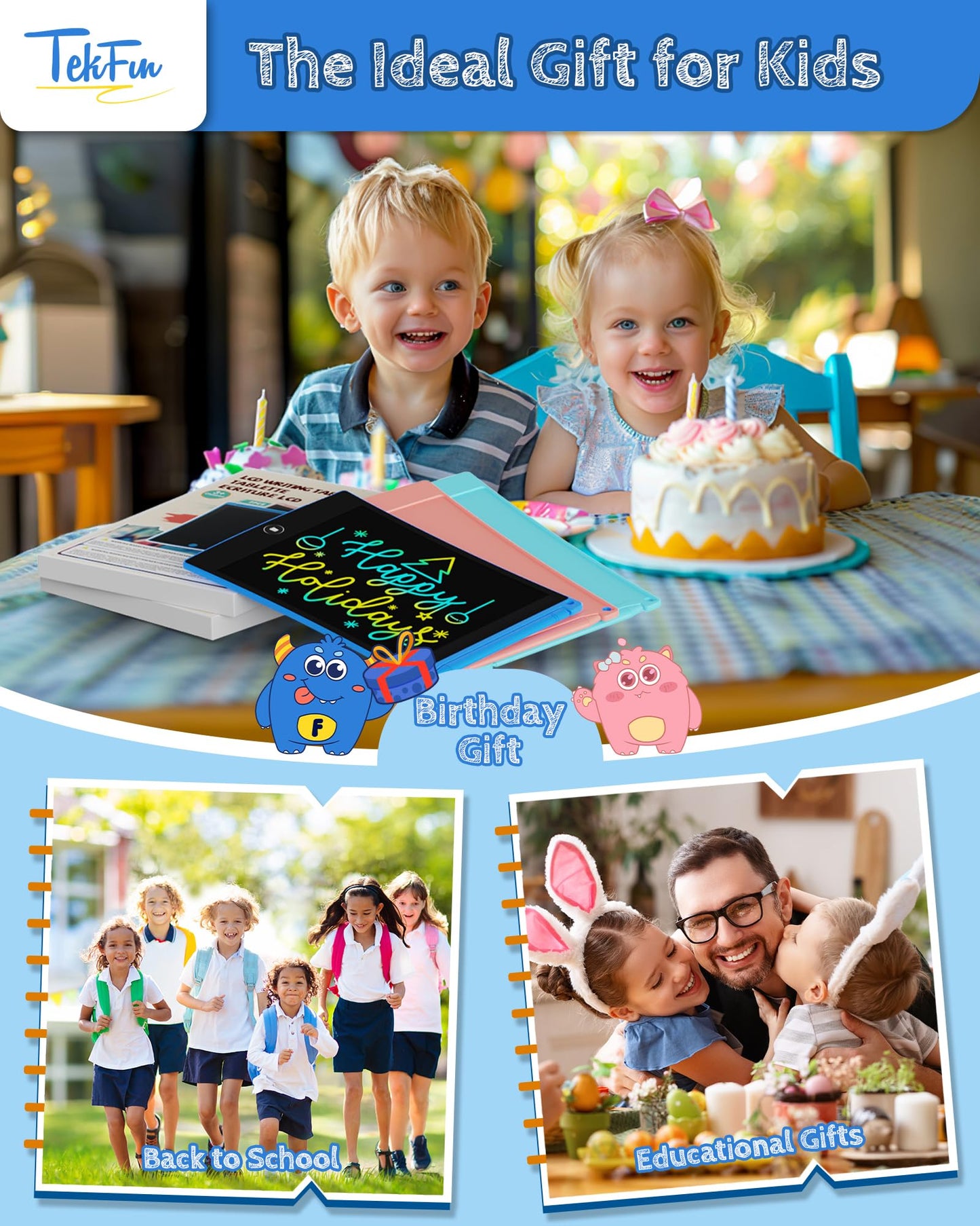 Tekfun 8.5In 2 Pack Lcd Writing Tablet For Kids Coloring Doodle Board Magic Drawing Pad For Kids With Anti-Lost Stylus, Car Trip