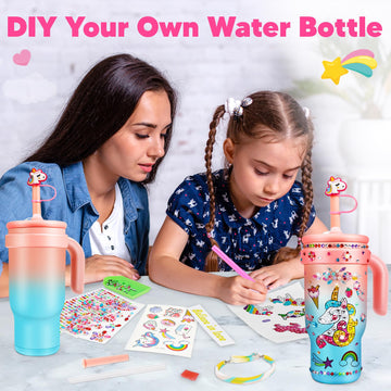 Decorate Your Own Water Bottle Kits for Girls- 4 5 6 7 8 Year Old Unicorn Painting Crafts, Fun Arts and Crafts for Kids Ages 4-6