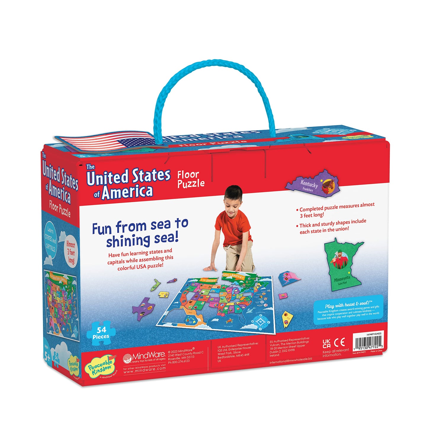 Peaceable Kingdom United States Floor Puzzle for Kids - USA States & Capitals Map for Ages 5+, Preschool Toy for Boys & Girls