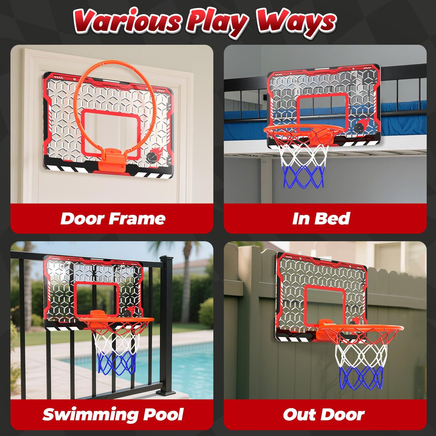 EagleStone Mini Basketball Hoop for Door & Wall, Foldable Rim with 3 Balls and Pump, Indoor Basketball Toy Game Set for Kids Adu