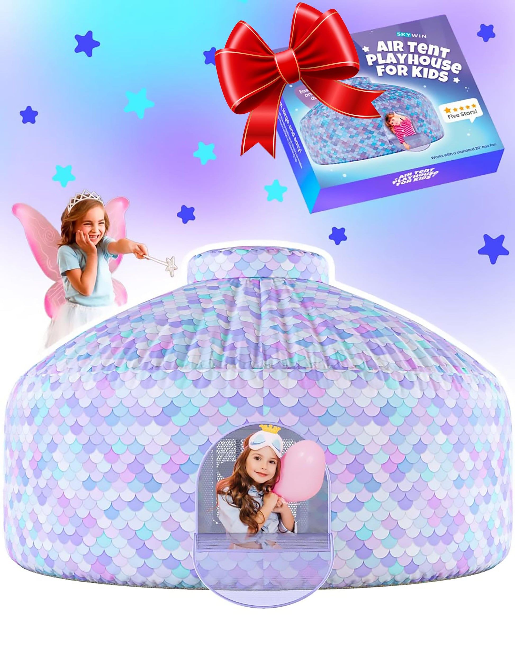 Skywin- Inflatable Tent for Kids (Mermaid) - Inflatable Air Tent Fort for Kids, Inflatable Fort Sets Up and Stores Away in Secon