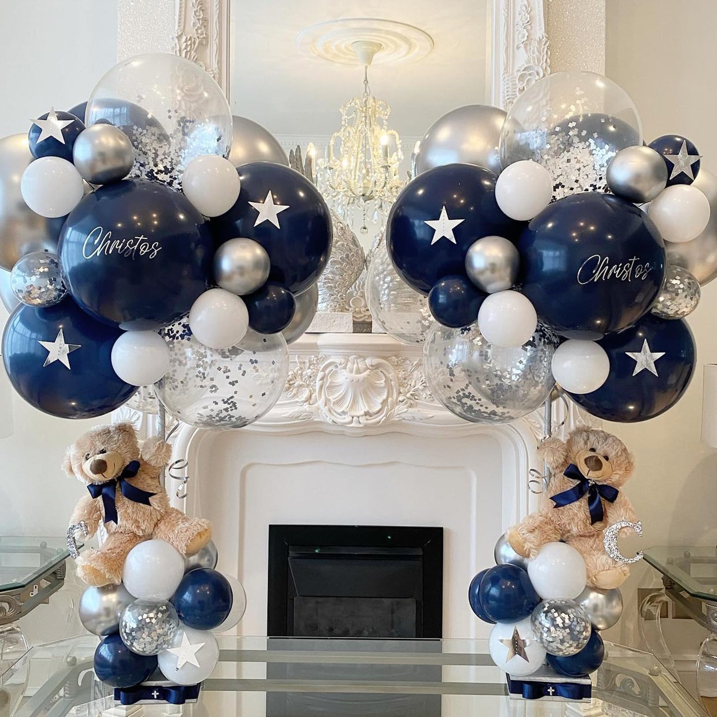 Navy Blue And Silver Balloons, Blue And Silver Balloons, Silver Confetti Balloons Navy Blue White Latex Balloons For Boys Birthd