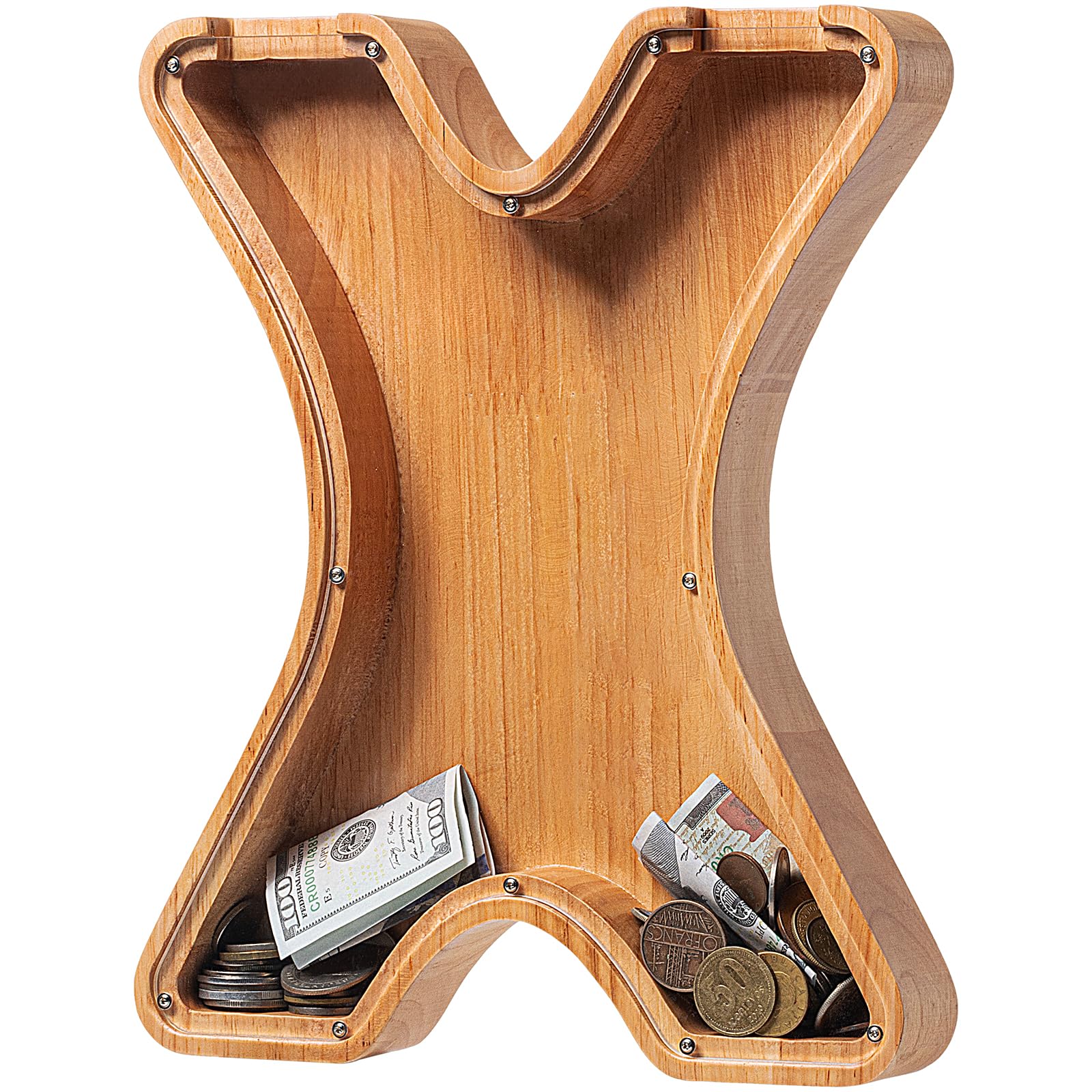 Piggy Bank For Kids Boys Girls, Large Personalized Wooden Letter Piggy Bank With Cut-Out Design, Alphabet Letter Coin Banks, Money Savings Box, Wooden Bank For Kids Creative Gift For Real-Money(X)