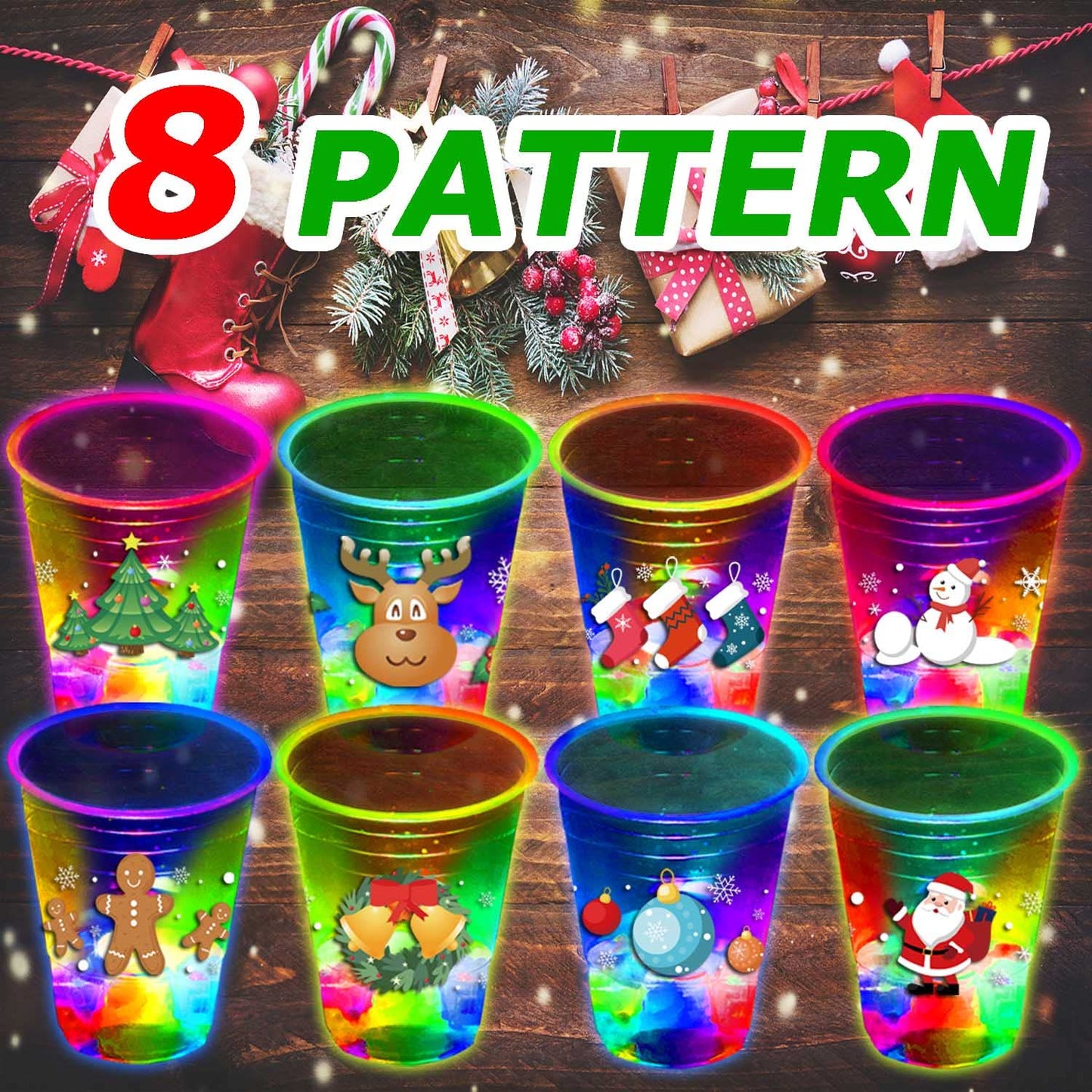 24 Pcs Christmas Party Cups,Glowing Christmas Flashing Theme Party Cups,Decoration Cups for Christmas Party Supplies, Party Favo