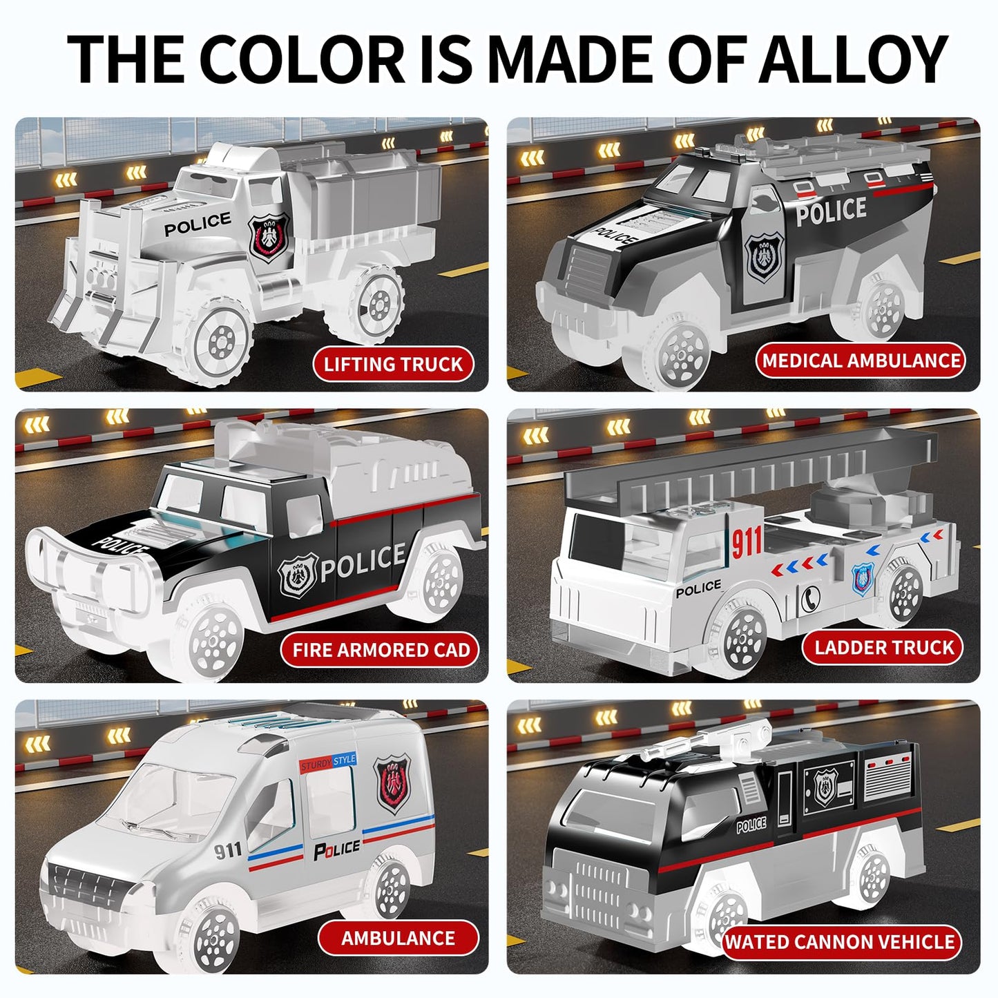 Niplooow Toddler Boys Toys For 3 4 5 6 Years Old, Police Truck Vehicle Toy Set With Play Mat, Die-Cast Toy Car Carrier Truck For