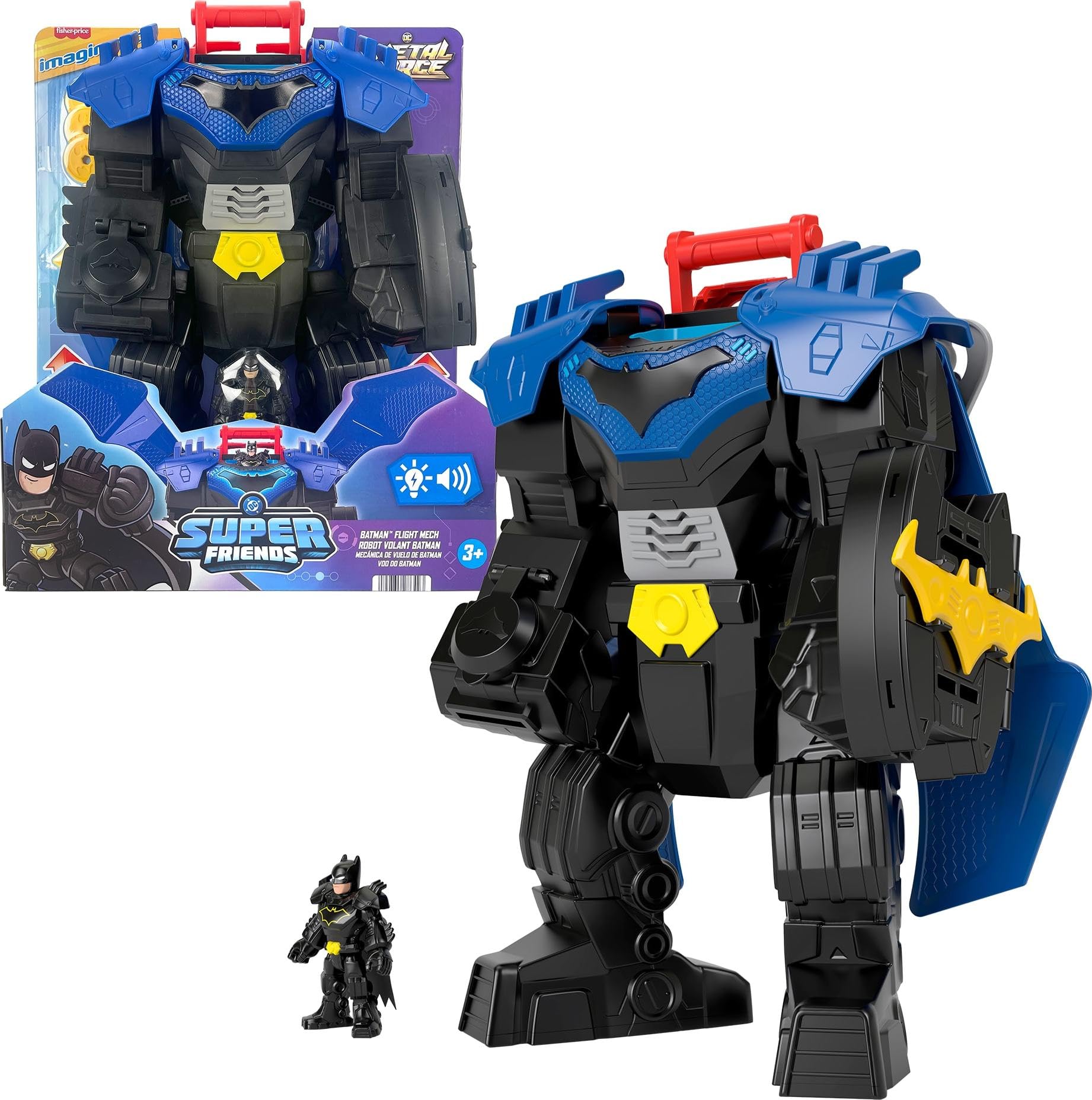 Fisher-Price Imaginext DC Super Friends, Batman Flight Mech with Lights, Sounds Motion & 3-inch Action Figure, 14.5-inch Toy Inc