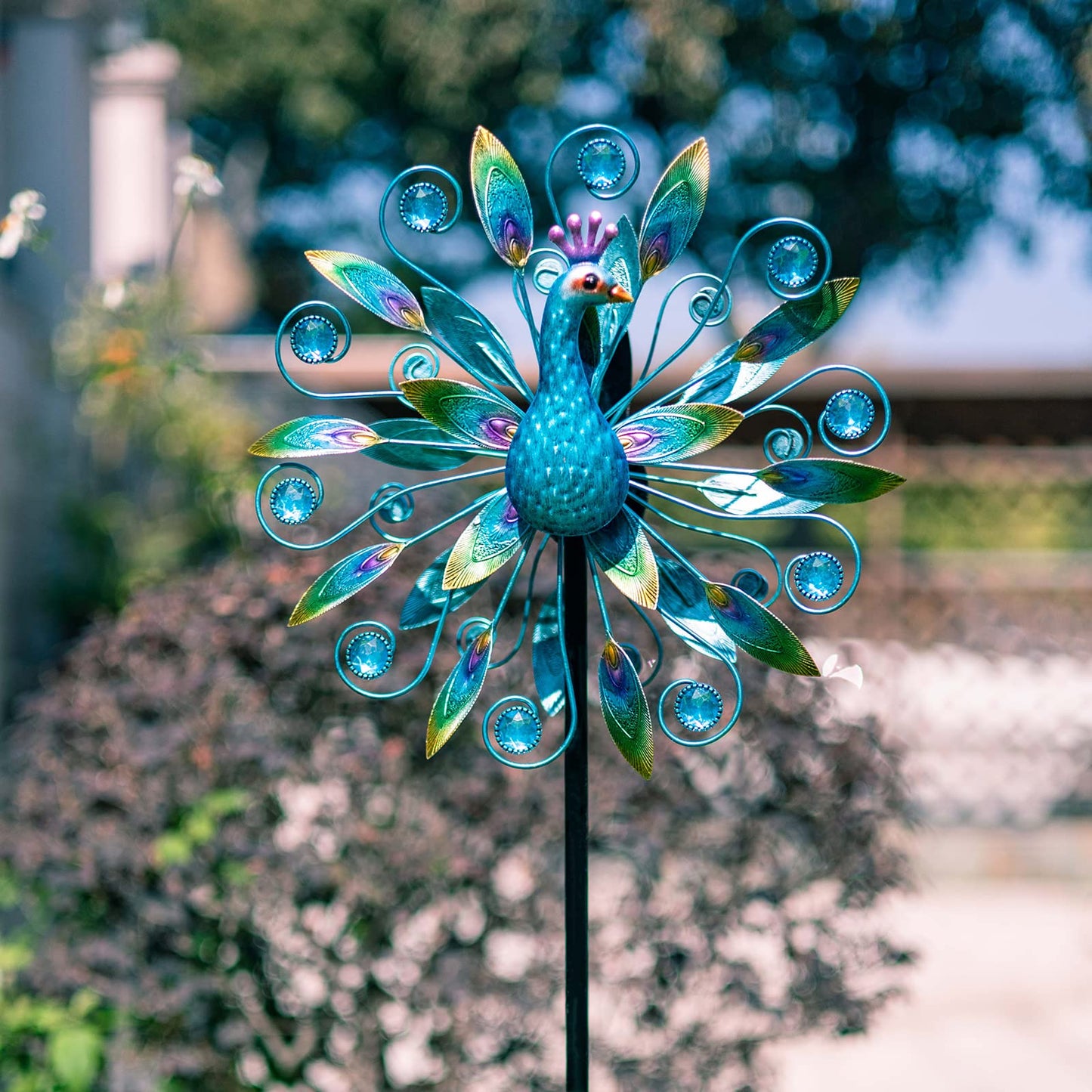 Stargarden 58 Inch Peacock Wind Spinner-Double Wind Sculpture Metal Windmill For Garden Patio Yard Decor