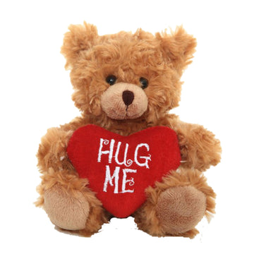 Plushland Stuffed Mocha Heart Bear - Plush Bear Toy For Kids & Adults - Embroidered Heart Pillow - Brown-6 Inches (Hug Me)