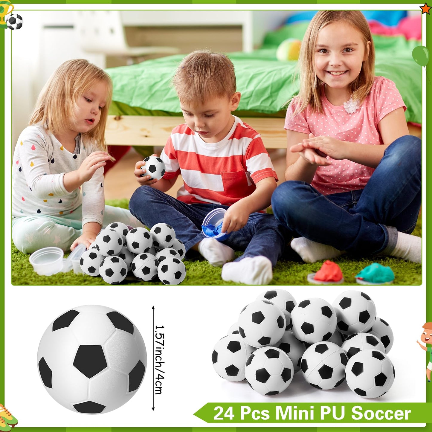 Equsion 144 Pcs Soccer Party Favors Drawstring Bags with Adjustable Bracelets Stress Balls Keychains Stickers and Wish Cards for