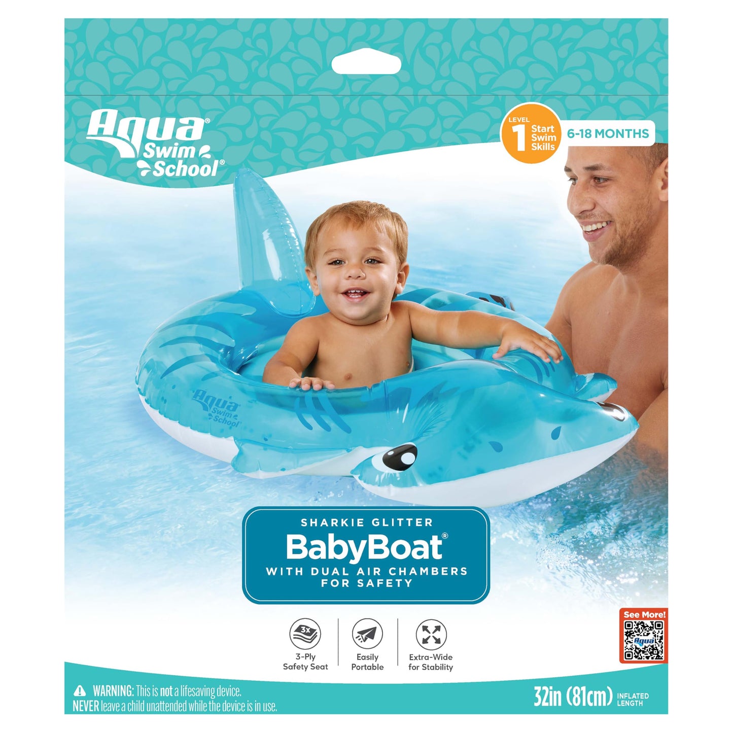 Aqua Sharkie Glitter Babyboat, Baby Swim Float With Splash & Play Activity Center Safety Seat