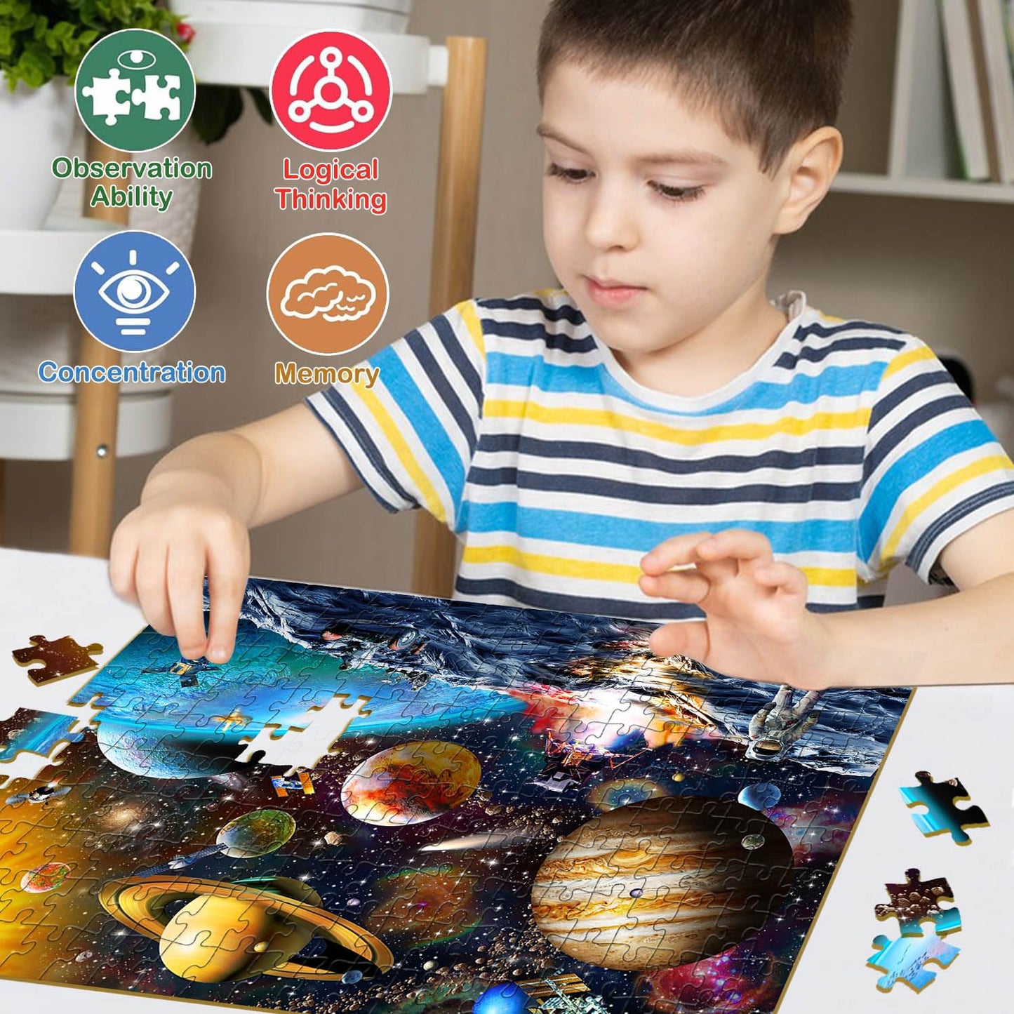 Puzzles For Kids Ages 8-10 Year Old - Solar System Planets, 200 Pieces Spacewalk Jigsaw Puzzles For Kids Ages 6-8, Learning Educ