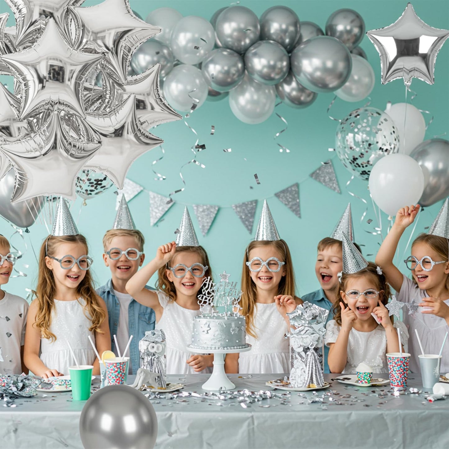 TONIFUL 15Pcs 18 Inch Large Silver Star Shape Foil Balloons Big Silver Stars Helium Mylar Ballons for Birthday Wedding Baby Show
