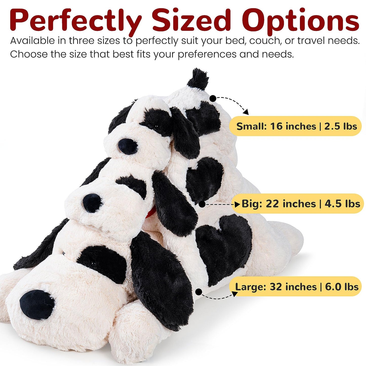 Meowtastic Black & White Dog Weighted Stuffed Animals - 28 Inch 5.0 Pounds Weighted Plush Dog Stuffed Animals - Large Stuffed Dog Plush Pillow - Cute Plush Toys Gifts For Kids & Adults (28' 5.0 Lbs)