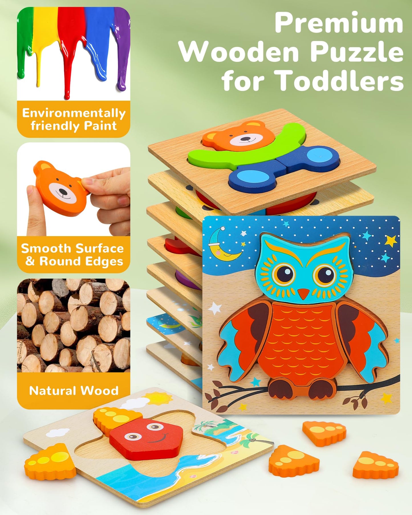 Toy Life 8 Pack Toddler Puzzles, Puzzles For Toddlers 2-4, Wooden Puzzles For Toddlers 1-3, Montessori Toys For 1 2 3+ Yrs Old Girl Boy, Baby Puzzle, Toddler Puzzles Ages 2-4 Educational Learning Toy