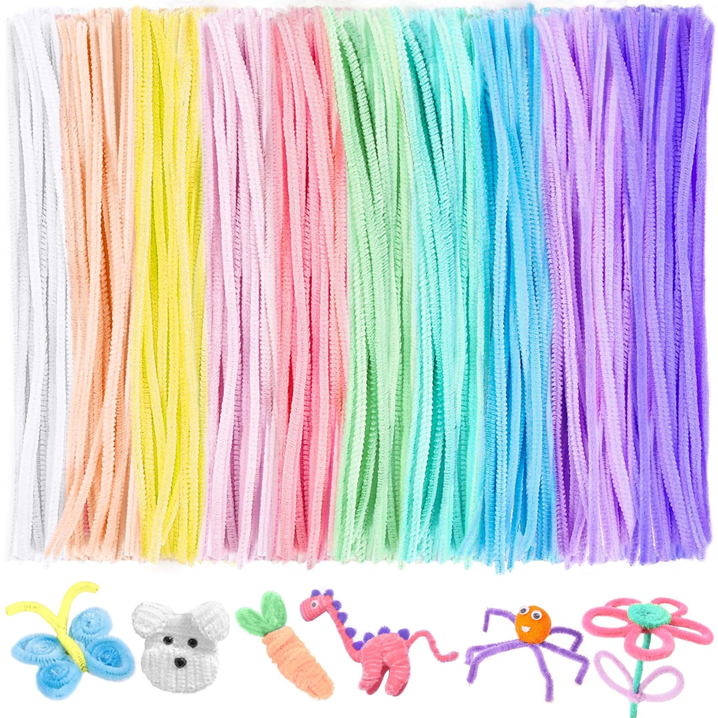 HOIRIX 300Pcs Pipe Cleaners Chenille Stem,Pipe Cleaner Crafts,Craft Supplies Bulk for DIY Arts Crafts Project (Macaron-10color)