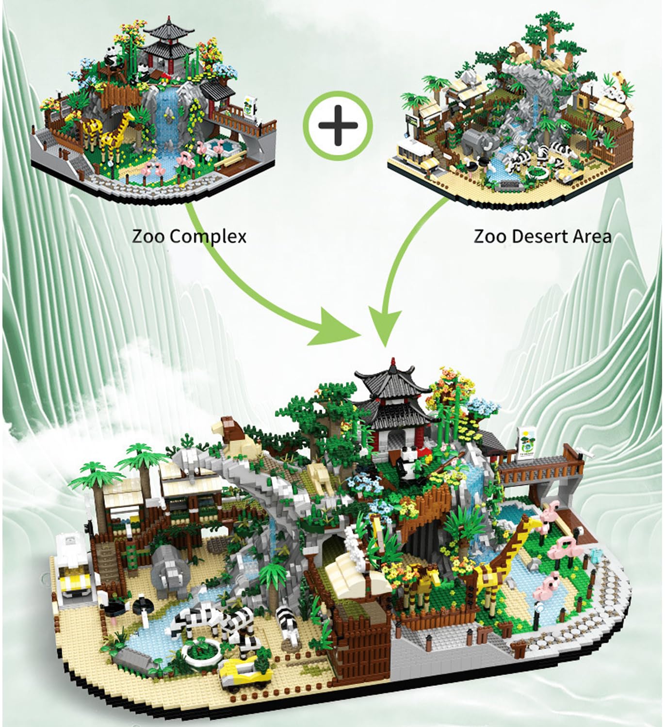 Zoo Building Model Set  4800 Pcs Desert Zoo Micro Building Toys  Creative Zoological Park Model Set  Micro Particle Modular Building House  Gift for mature-themed and Kids (823)