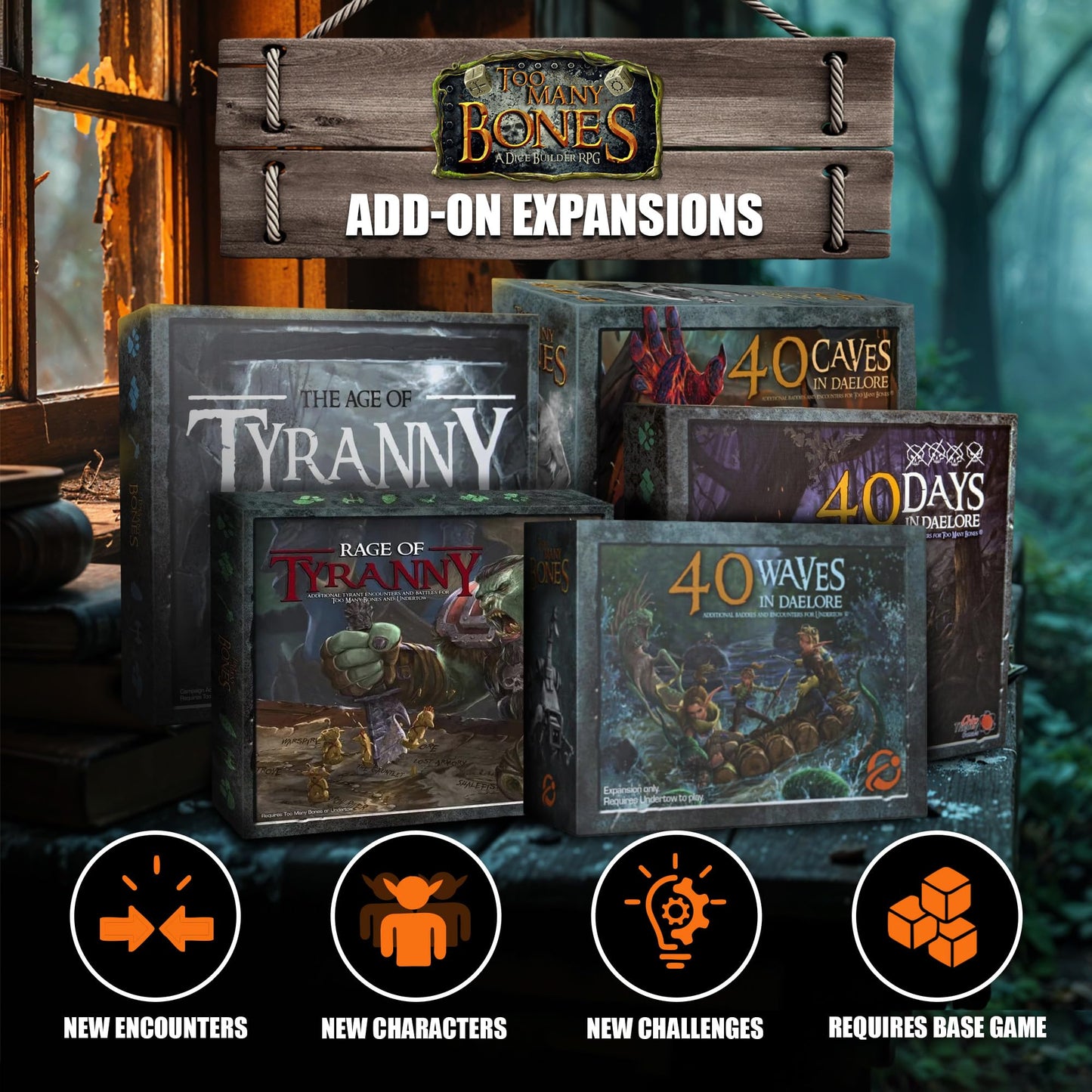 Chip Theory Games Too Many Bones: 40 Caves In Daelore Dice-Builder Roleplaying Game Expansion Strategic Fantasy Rpg Game Accesso