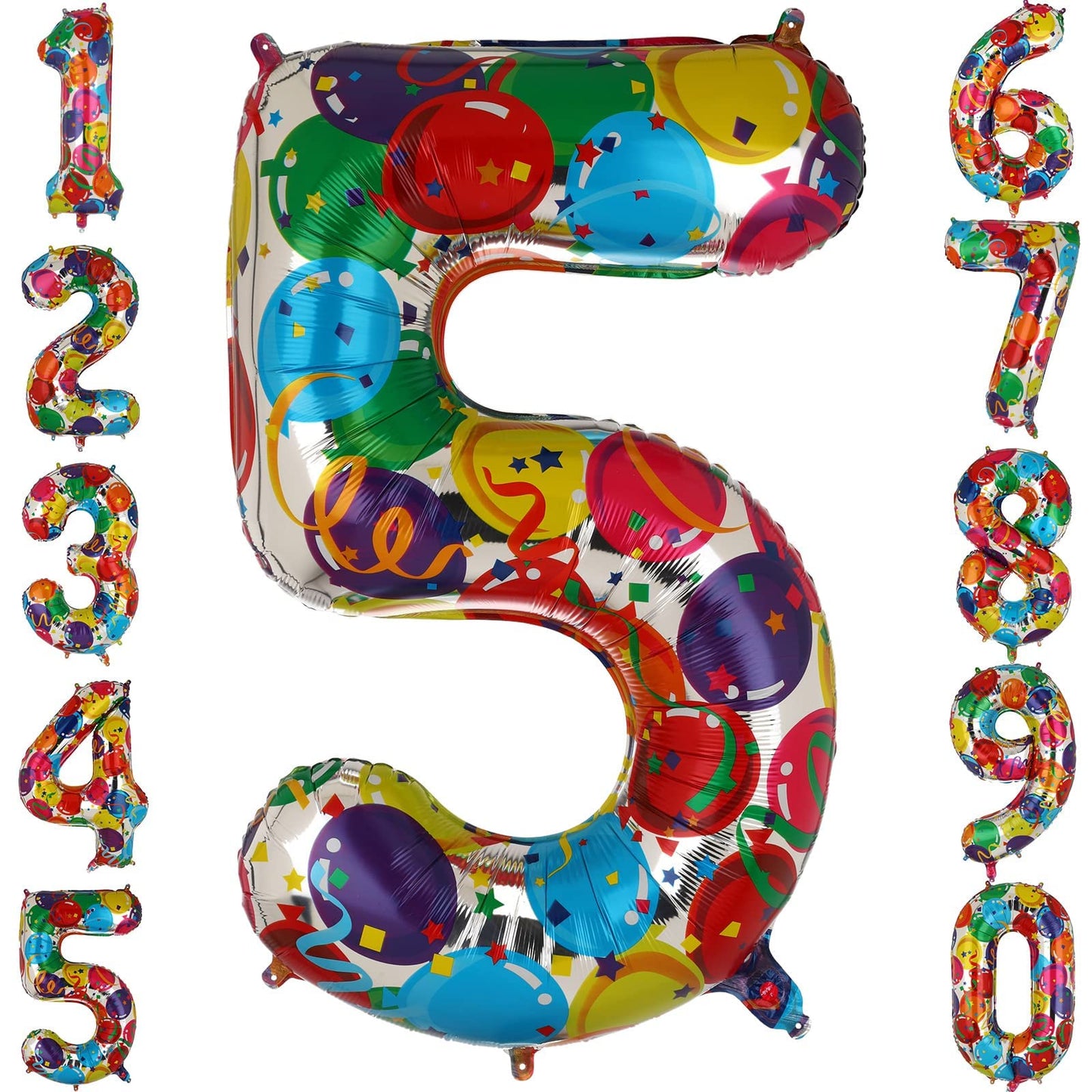 Large Rainbow Number 5 Foil Balloons 40 Inch Helium Big Mylar 2Nd Balloon For Birthday Party Decoration Neon