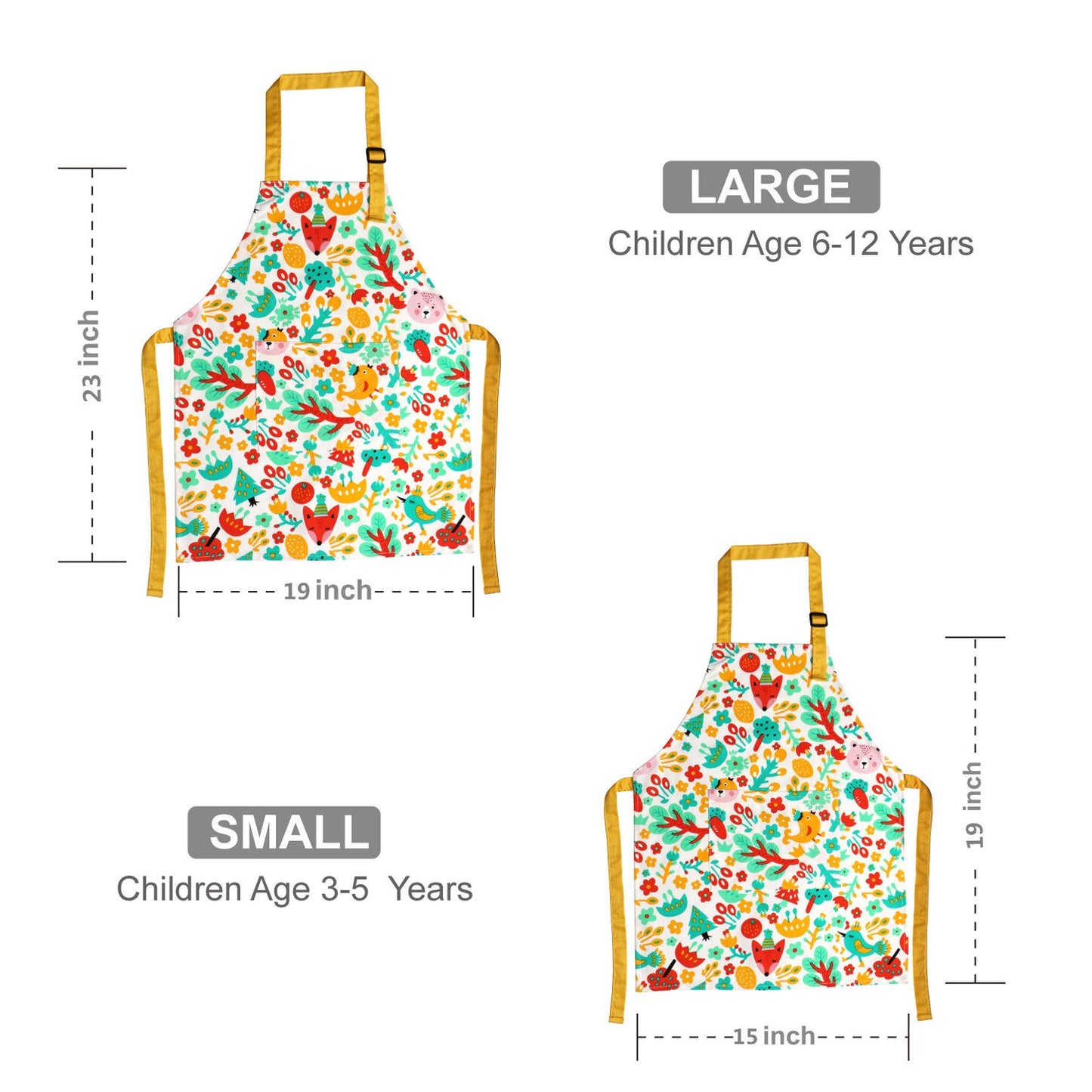 Children Cooking Aprons, Pure Cotton Canvas Children Kids Aprons With Adjustable Neck Strap And Pocket Cute Child Chef Aprons For Boys And Girls In 2 Sizes (White 1, L)