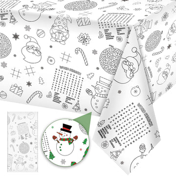 1 Pack Christmas Tablecloth Christmas Activity Paper Tablecloth Santa Claus Snowman Gnome Color-in Paper Disposable Tablecover f