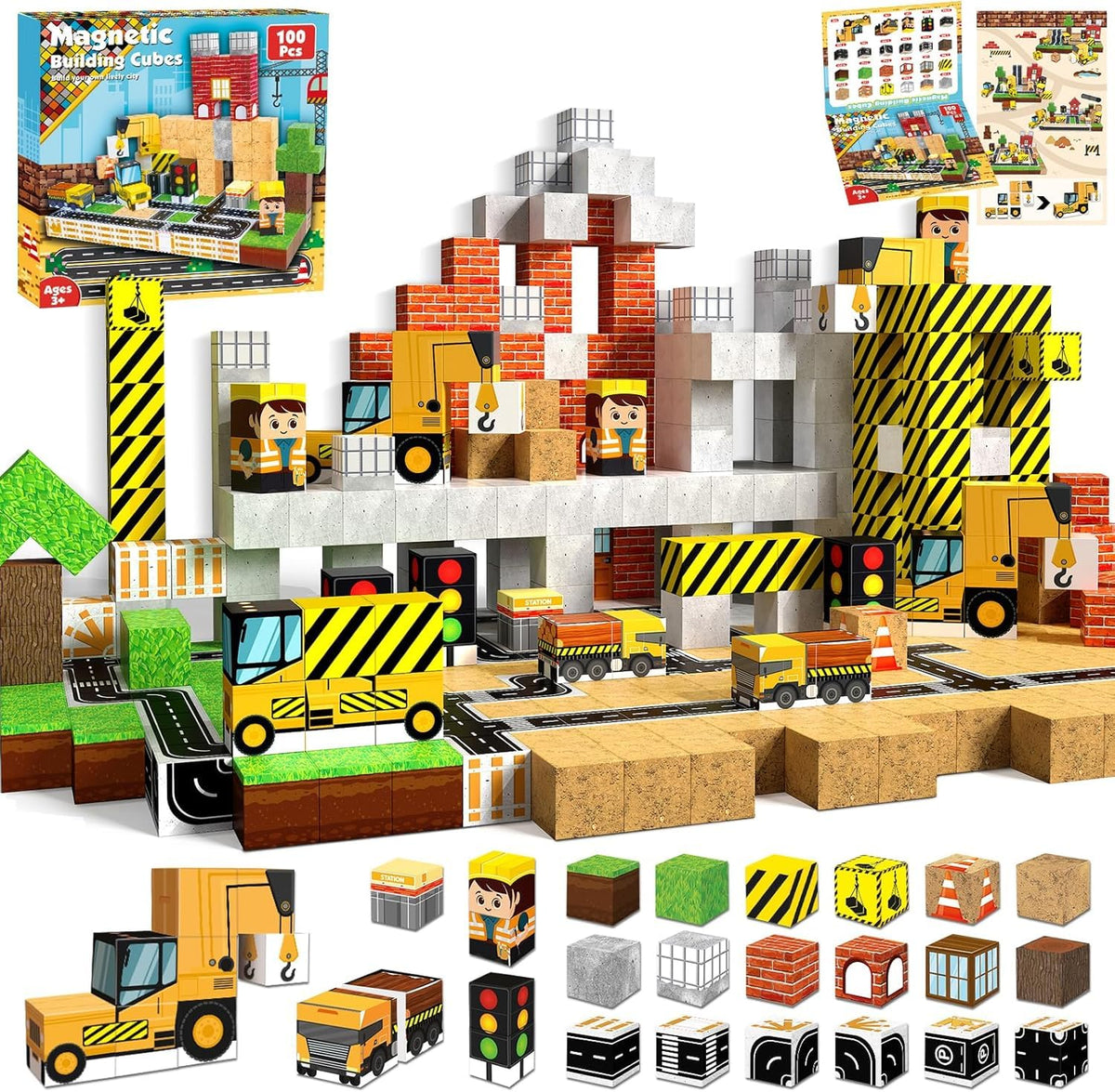 Slipps Magnetic Building Blocks, Building Set, Stem Learning Toys For Kids Ages 38 Years (Construction) 100 Pcs Set