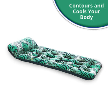Aqua Contour Cooling Pool Float Lounge - 18-Pocket, Inflatable Pool Floats For Adults - Teal Ferns