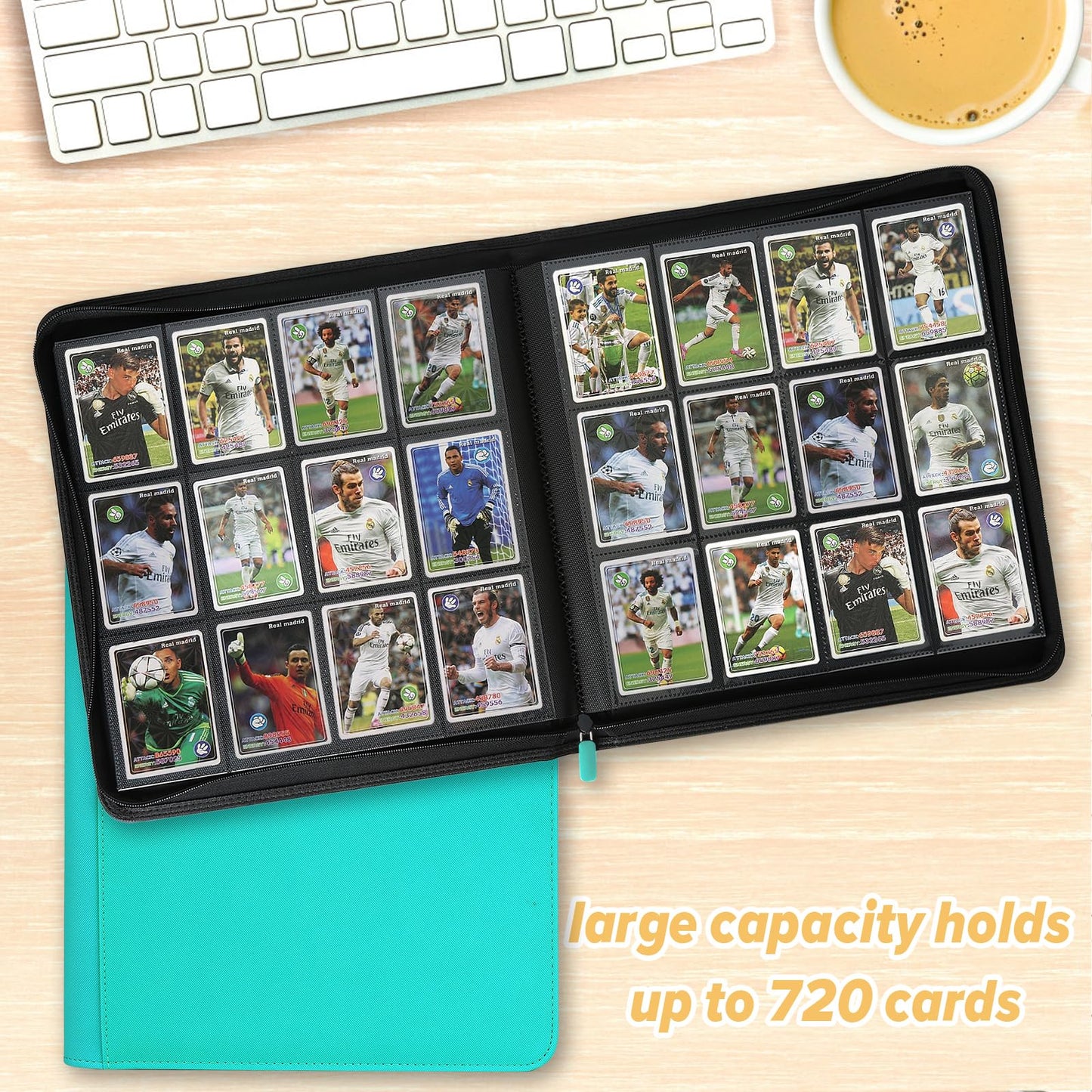 Trading Card Binder 12 Pocket  GERMUN PU Cover Card Binder for 720 Cards  enhanced Trading Card Holder Folders  Double Sided Pocket Card Album for MTG  TCG (Lake Blue)