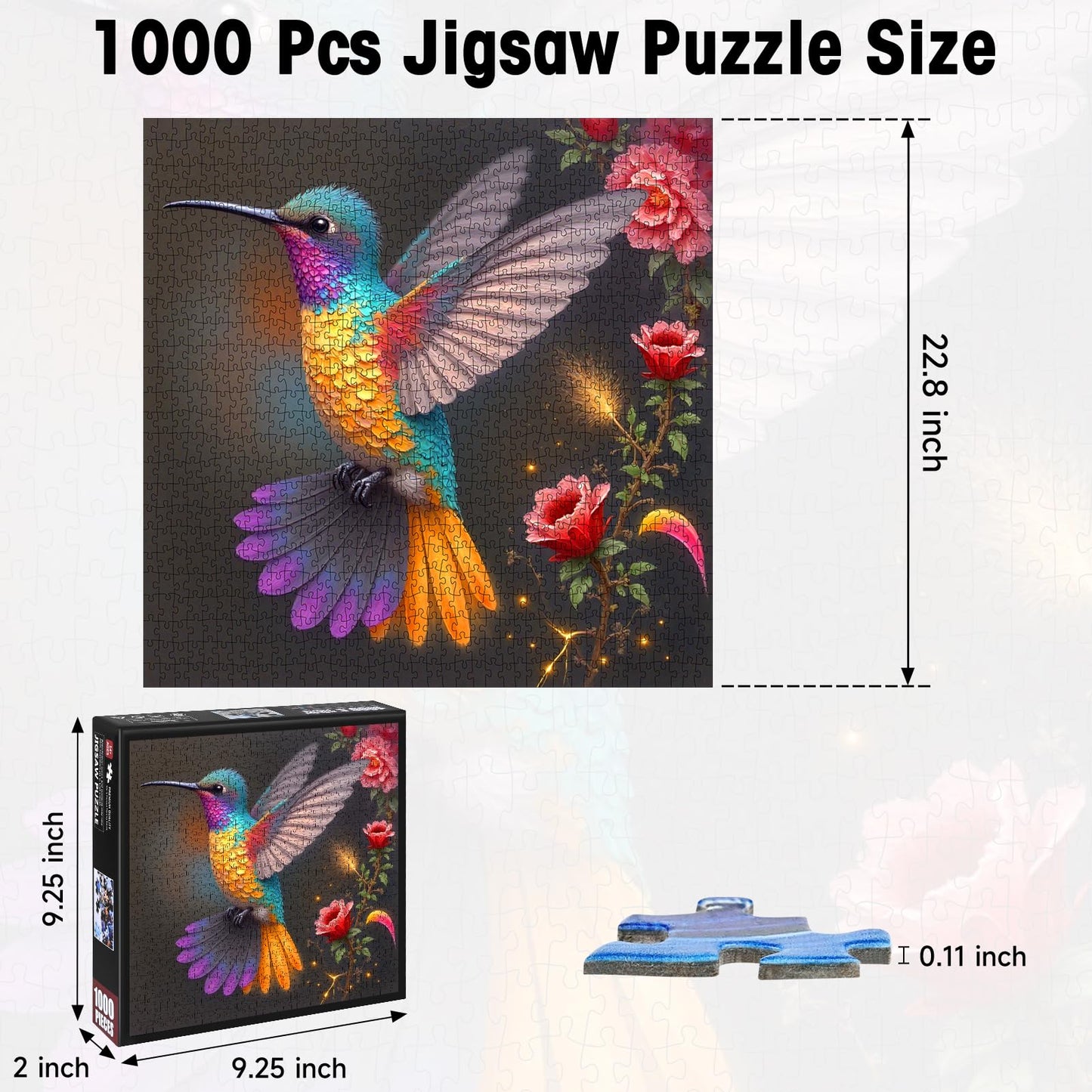Hummingbird Puzzles for mature-themeds 1000 Pieces  Vibrant Flower Fantasy Art Jigsaw Puzzle with Letters on Back  Flower and Bird Challenging Puzzle  Cardboard  enhanced Family Game Decor & Gift(22.8x22.8in)
