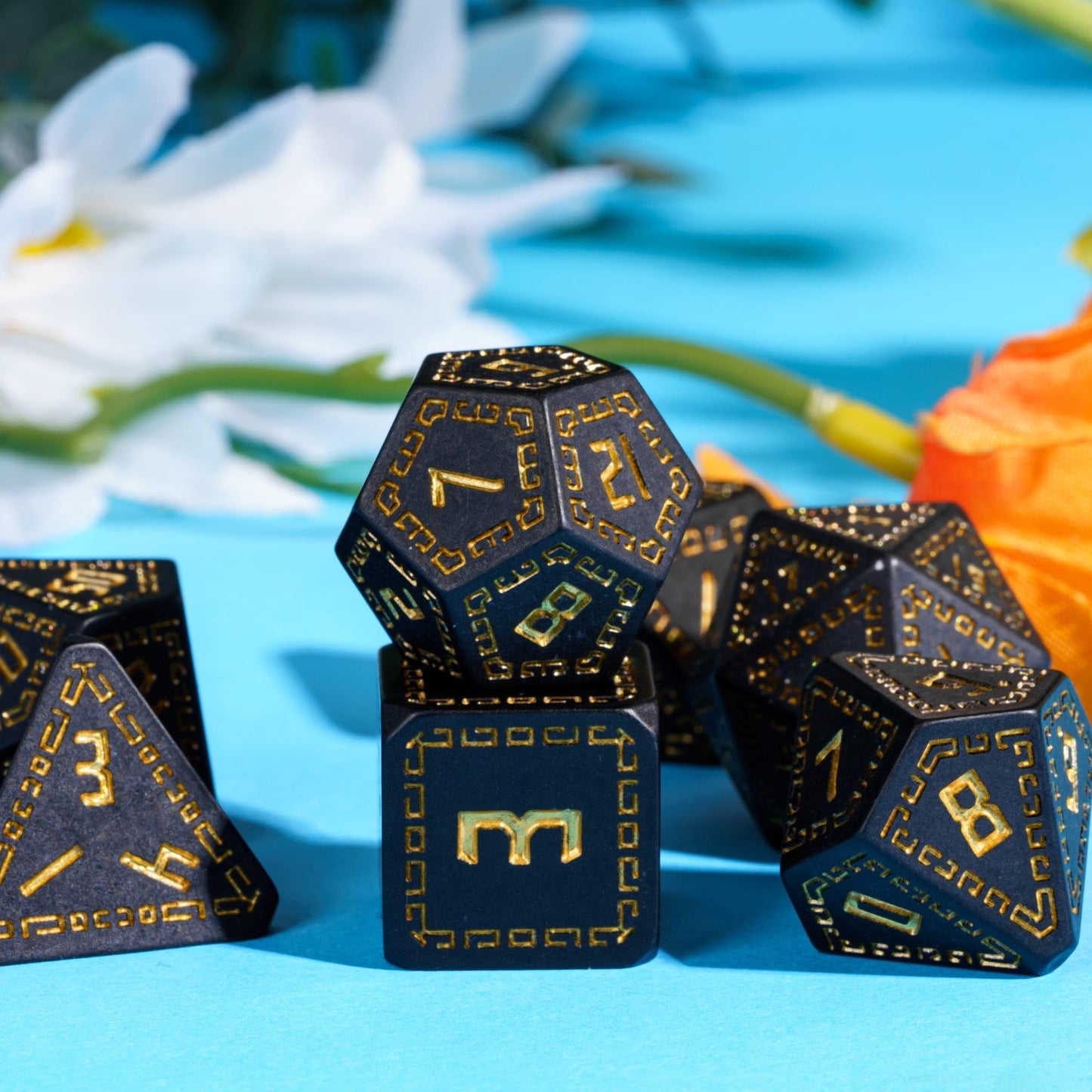 HDdais DND Dice Set, 7PCS Polyhedral Dice Set D&D for MTG Dungeons and Dragons Role Playing Game(Black)