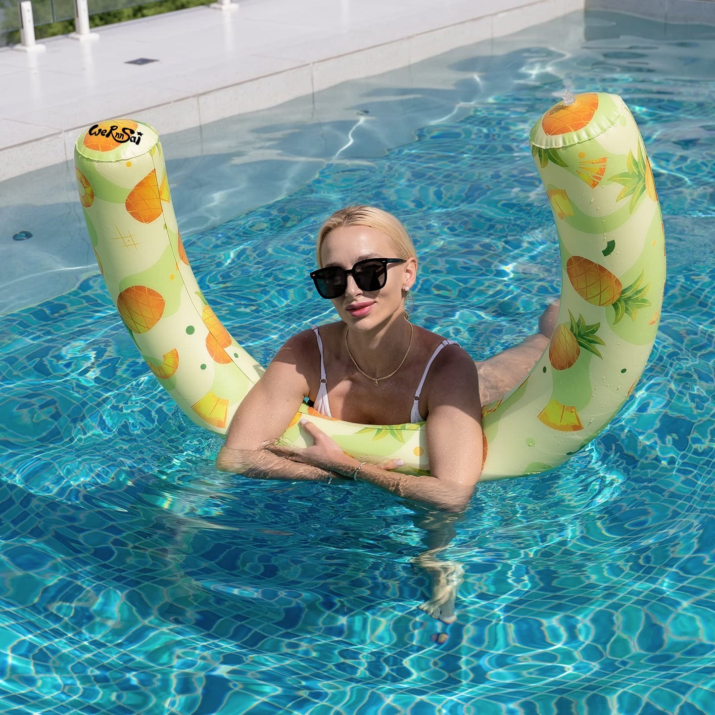 Wernnsai Pool Noodle Set - 2 Pack Inflatable Swimming Noodles For Adults Pool Noodles Floats Pink Yellow Curved Swimming Pool Float For Summer Vacation Sea Beach Lake Party (Flamingo & Pineapple)