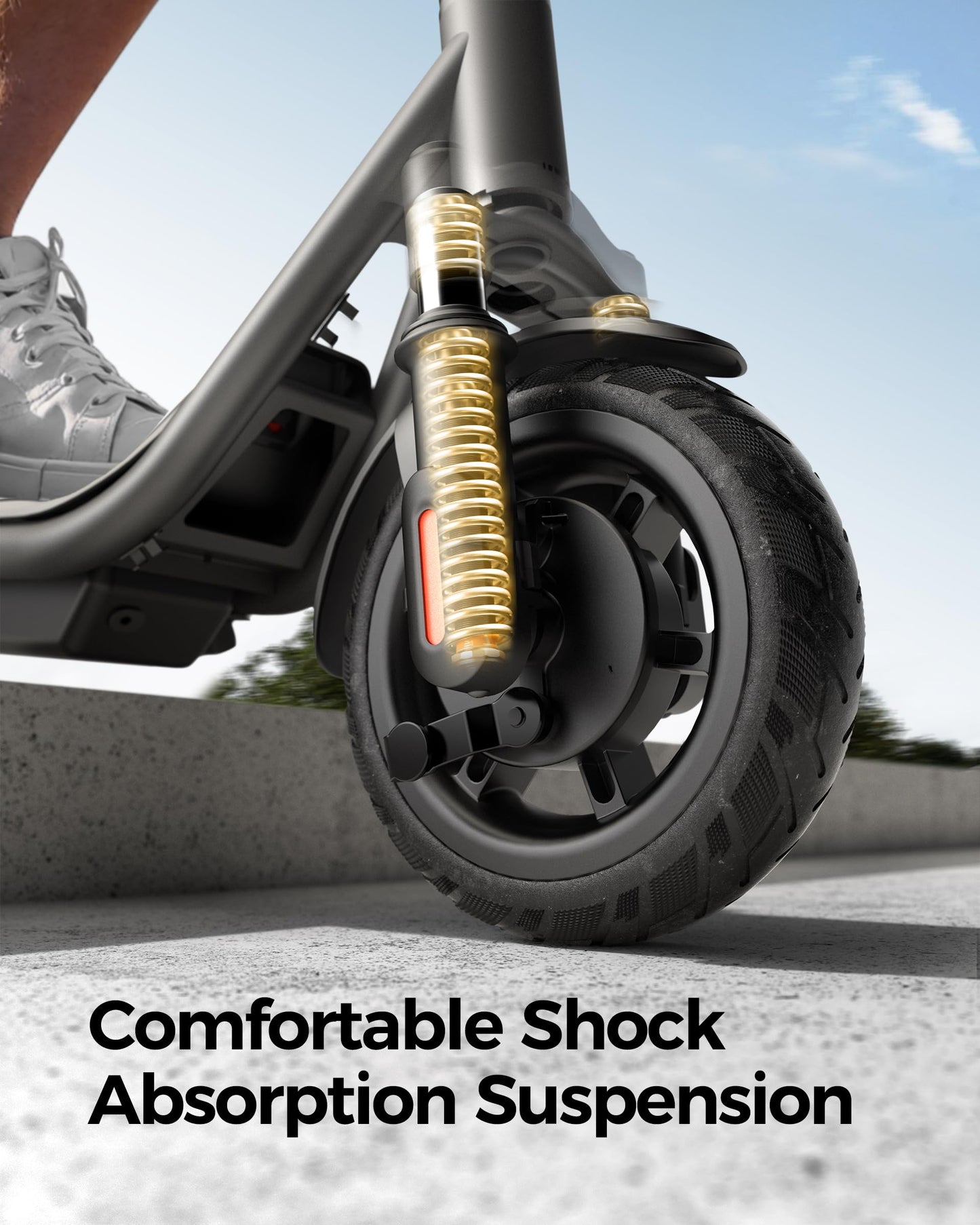Electric Scooter A1C,Front Suspension Kick Scooter,8.5 Solid Tires,300W Motor,Smart App Control,15.5Mph, Escooter For Teens Adul