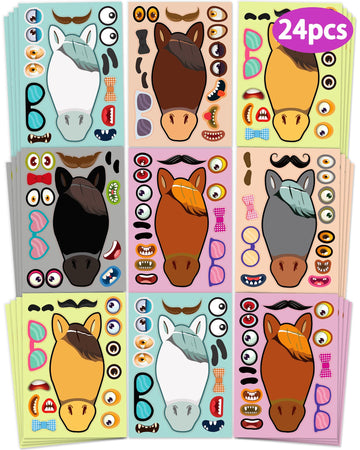 24 Pcs Make Your Own Animal Sticker Sheets For Kids With Horse Animals Face Stickers For Kids Crafts Activities Gift Bag Stuffer