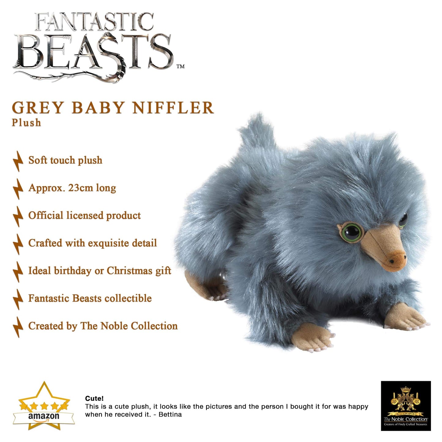 The Noble Collection Fantastic Beasts Baby Niffler Plush - Gray