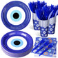 Roshtia 196 Pcs Christmas Evil Eye Party Paper Plates and Napkins Set Occult Evil Eye Party Decoration Disposable Cup Plate Napk