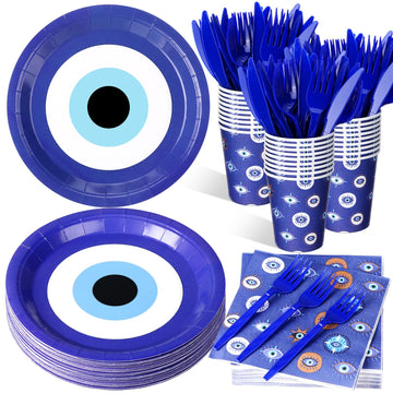 Roshtia 196 Pcs Christmas Evil Eye Party Paper Plates and Napkins Set Occult Evil Eye Party Decoration Disposable Cup Plate Napk