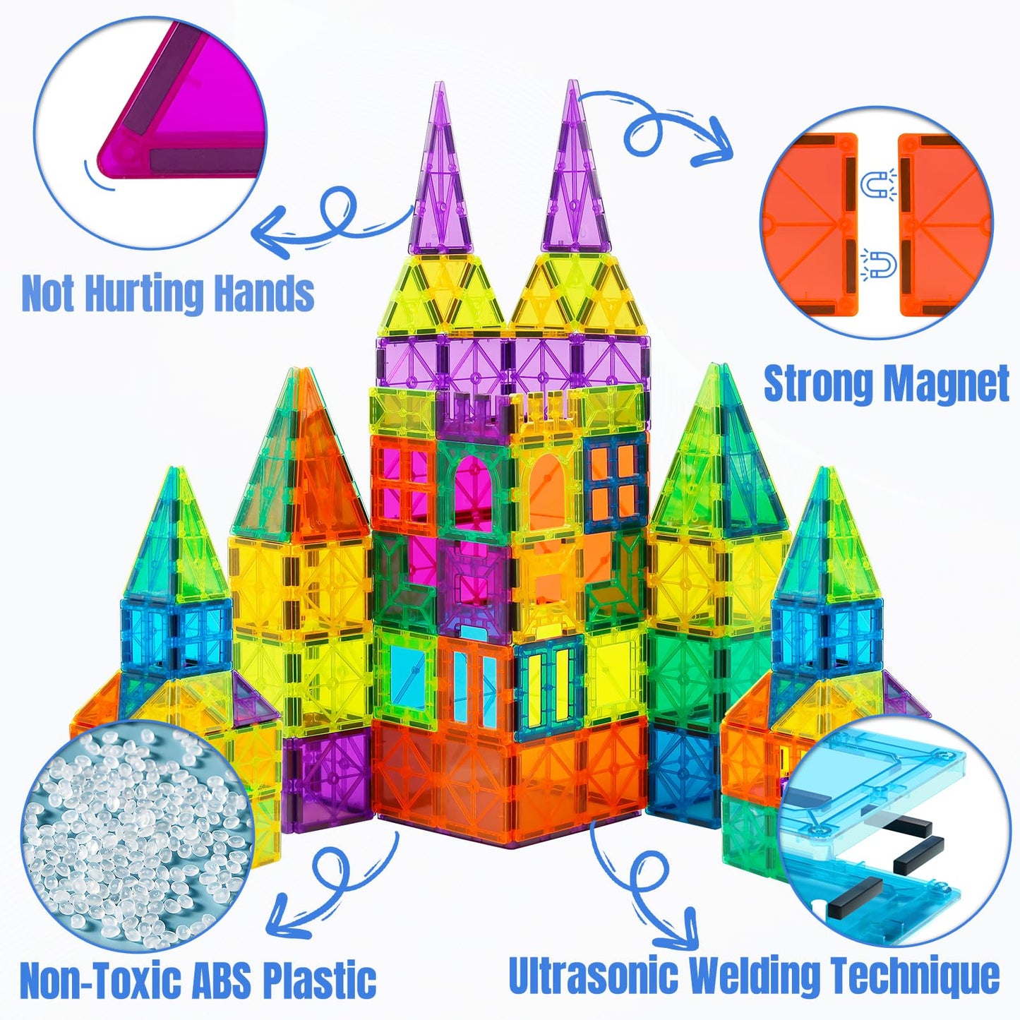 Bmag 130PCS Magnetic Tiles Building Blocks, 3D Magnet Blocks Construction Playboards for Kids Toddlers, Educational STEM Prescho