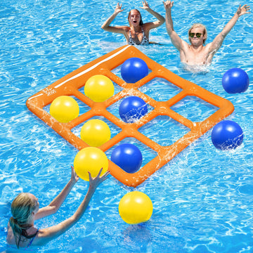 Pool Toys Games Set- Tic-Tac-Toe Inflatable Pool Toy with 10 Balls - for mature-themeds Teens Kids 2-10 Players