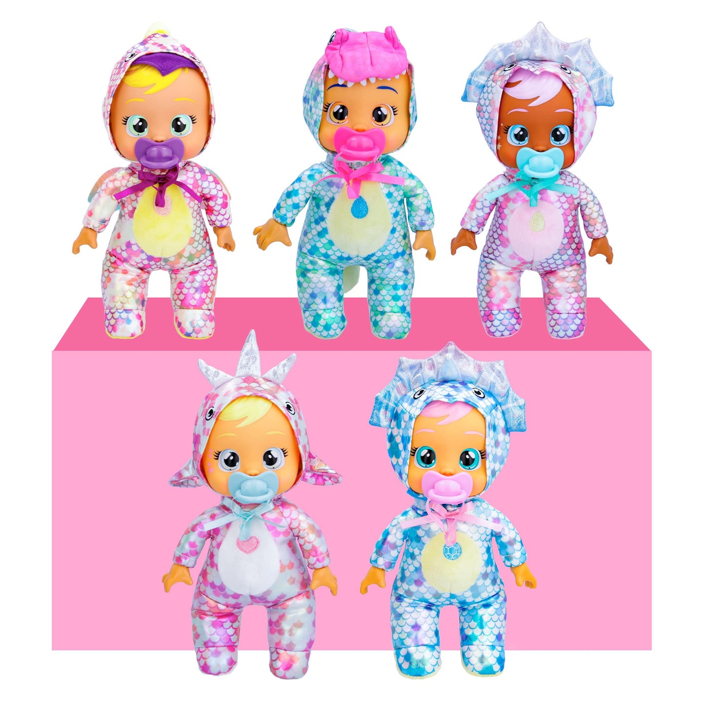 Cry Babies Tiny Cuddles Dinos Tilo - 9' Baby Dolls, Cries Real Tears, Dinosaur Metallic Themed Pajamas