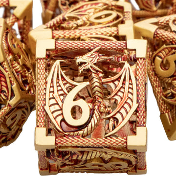ARUOHHA Hollow DND Metal Dice Set Dungeons and Dragons Dice RPG Role Playing Games, D+D Golden Red Polyhedral Dice D20 D12 D10 D