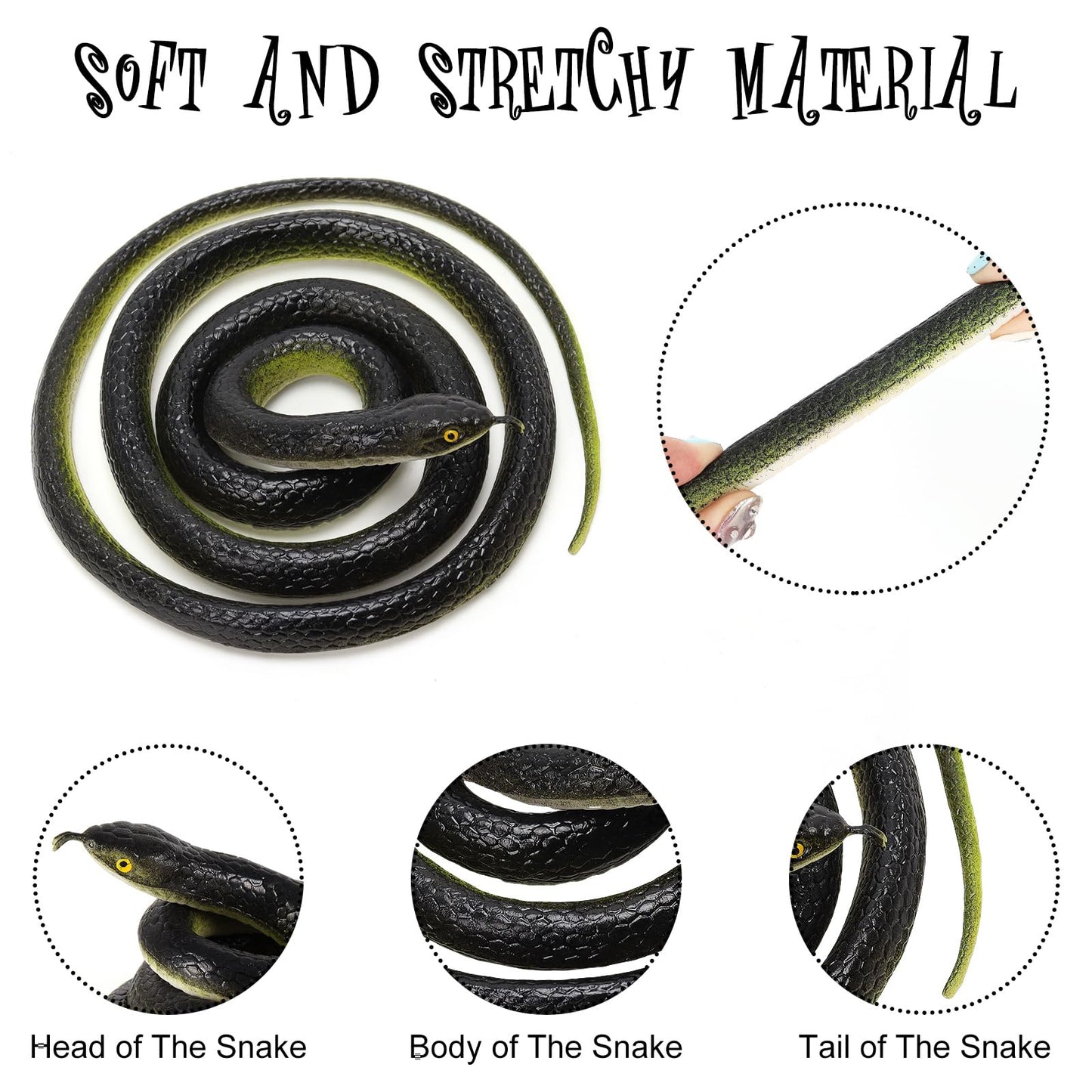 Hfatmos 3 Pcs Realistic Rubber Snakes Colorful, Plastic Snakes, Prank Snake Toys For Party, Tricking People, Kids Playing, Garde