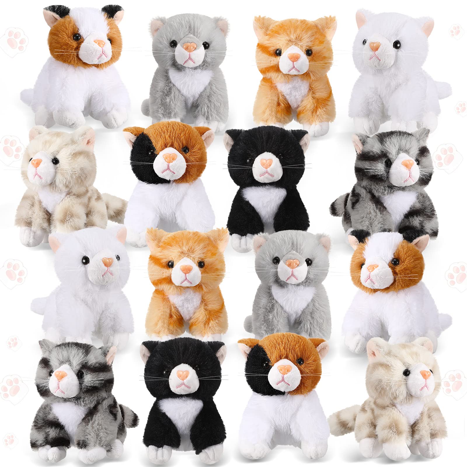 Leitee 16 Pcs Cat Stuffed Animals Bulk 5 Inch Kitten Plush Toy Assorted Cute Stuffed Cat Gift Small Fluffy Animal Toy For Classroom School Pet Birthday Party Favor Supplies(Cute Style)
