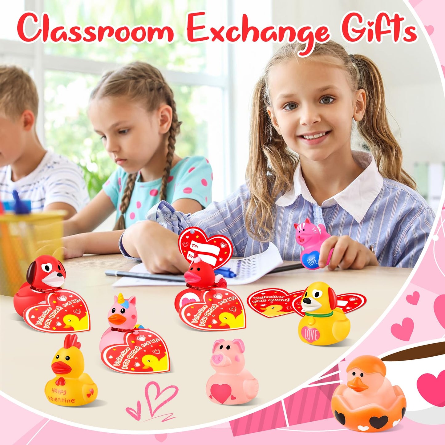 24 Pcs Rubber Ducks With Valentines Day Cards For Kids School Classroom, Valentines Theme Rubber Ducks In Bulk, Valentines Day G