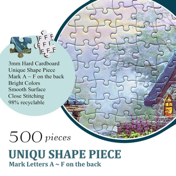 Northke 500 Piece Puzzle For Adults - Whis Cottage Unique Shape Pieces Jigsaw Puzzles Letters On Back Difficult Challenging Brain Exercise For Family Game Nights - Size 20' X 14.2' (Spring)