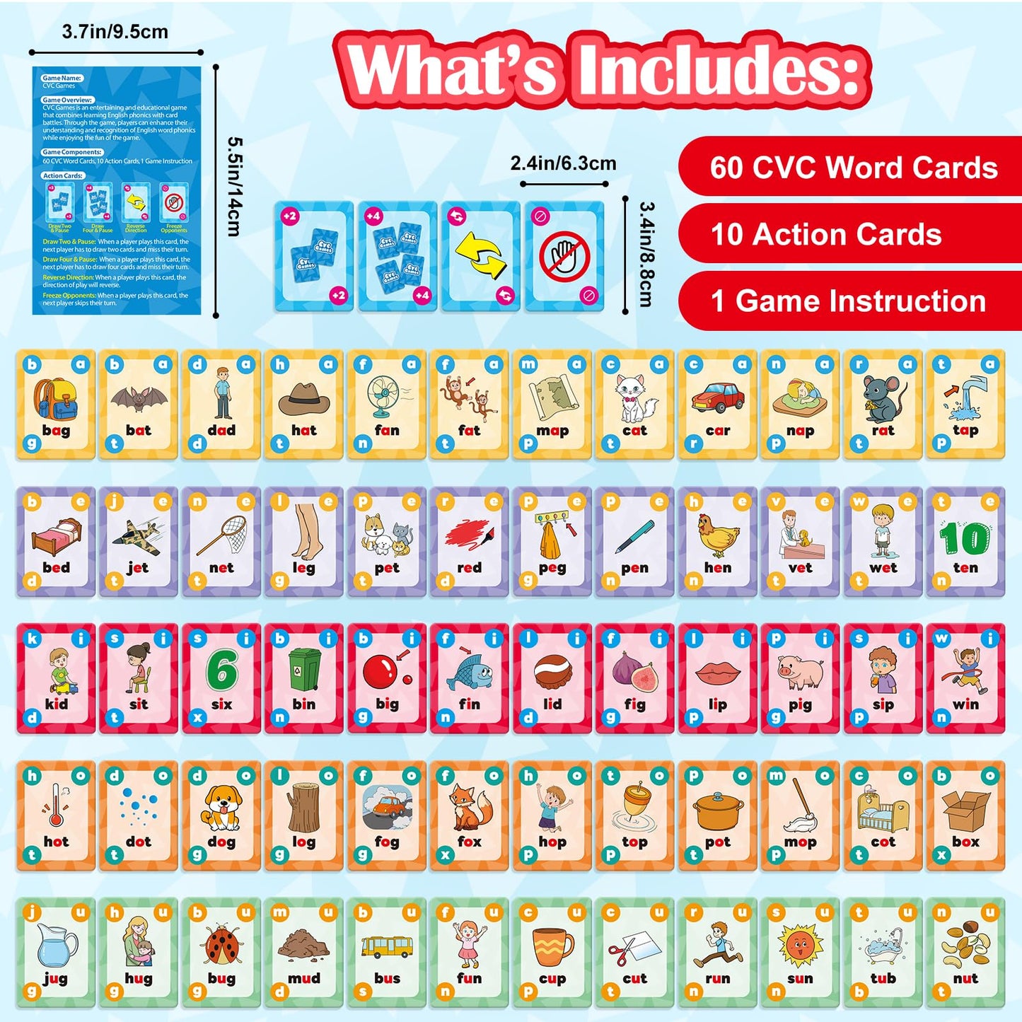 Broytain CVC Phonics Games for Toddlers,CVC Word Toy for Kids,Reading Card Game for Ages 4 5 6,Phonics Flash Cards to Learn Word