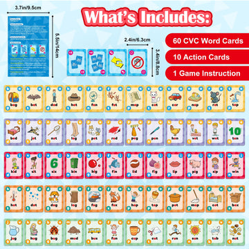 Broytain CVC Phonics Games for Toddlers,CVC Word Toy for Kids,Reading Card Game for Ages 4 5 6,Phonics Flash Cards to Learn Word