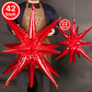 Partywoo Red Star Balloons, 2 Pcs 42 Inch Large 14-Pointed Starburst Balloons, One-Piece Star Explosion Balloons With Ribbon, Point Star Foil Balloons, Mylar Balloons For Birthday Party Decorations